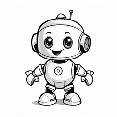 Fototapeta premium A cute cartoon robot with a big smile, an antenna, and large eyes.