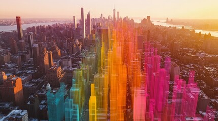 A digital visualization showing the wealth gap distribution in a city, with color-coded data highlighting areas of disparity