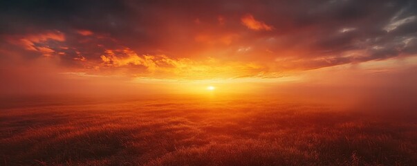 Obraz premium Sunset over the field - Captivating 4K time-lapse: majestic sunrise/sunset landscape with stunning nature's light and rolling colorful clouds, Generative AI