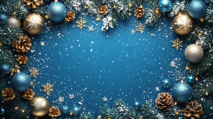 blue christmas background with snowflakes and christmas balls