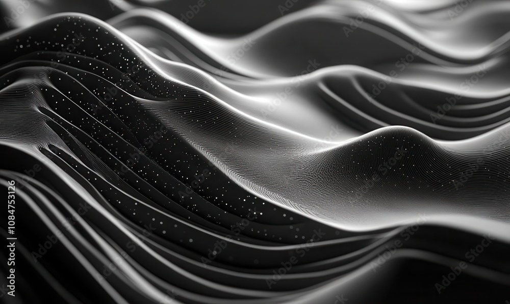 Poster black and white abstract pattern of topographic contour lines creating a dynamic 3d effect with undu