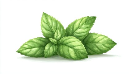 Obraz premium illustration of mint leaves in front view on a white background, ideal for culinary, herbal, or wellness design themes.