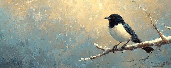 Fototapeta premium Indian white-tailed magpie, sitting on a branch, Generative AI