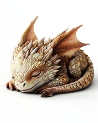 Obraz premium Sleeping baby dragon animal mythical creature white background.
