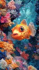 Inquisitive pufferfish amidst colorful coral reef. Generative AI image