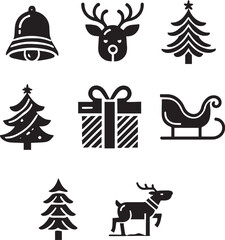 Minimalist Christmas Icon Set: Classic Holiday Elements in Monochrome