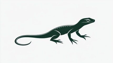 Fototapeta premium A minimalist logo collection featuring a stylized green lizard silhouette with elongated limbs and a curled tail on a white background.