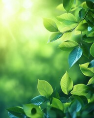 Fresh green leaves shining in the sunlight during a serene morning in nature