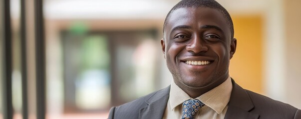 Confident african descendant businessman smiling in office environment