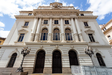 SÃO PAULO, SP, BRAZIL - OCTOBER 13, 2024: Ernesto Leme Palace in neoclassical style, located in Pateo do Collegio square, where the State Secretariat of Justice and Citizenship operates.