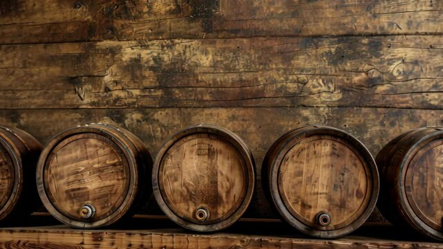 Vintage wine barrels create a rustic backdrop with inviting empty space, Ai Generated.