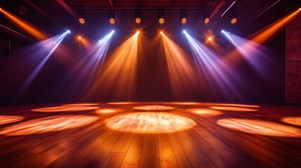 Dance studio with spotlights on a wooden floor