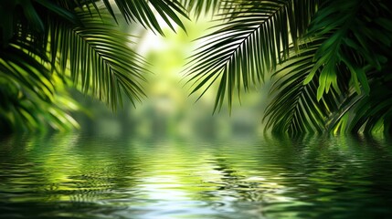 Obraz premium PNG Palm leaves shadow on water background abstract texture.
