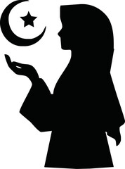 Black silhouette of a hijabi Moslem woman . This vector design is perfect for hijab brands.