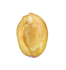 Half of ripe plum isolated on white