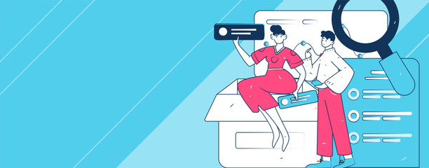 Flat vector illustration of business people operating work scene
