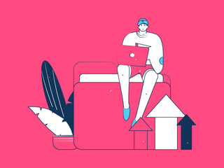 Flat vector illustration of business people operating work scene
