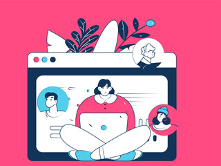 Flat vector illustration of business people operating work scene
