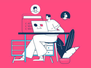 Flat vector illustration of business people operating work scene
