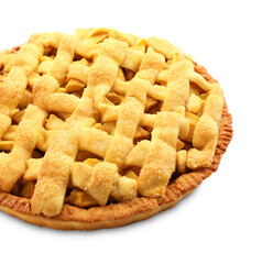 Tasty homemade apple pie isolated on white