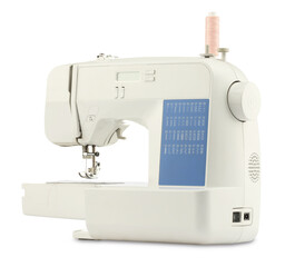One modern sewing machine isolated on white
