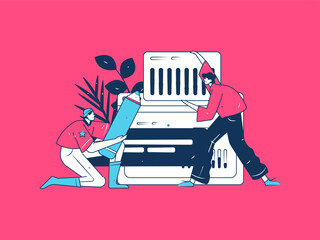 Flat vector illustration of business people operating work scene
