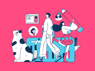 Flat vector illustration of business people operating work scene
