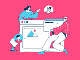 Flat vector illustration of business people operating work scene
