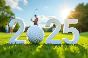Numbers 2025 with a golf ball standing on the field