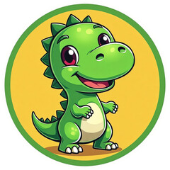 Fototapeta premium Cartoon dinosaur is smiling and standing on a yellow background