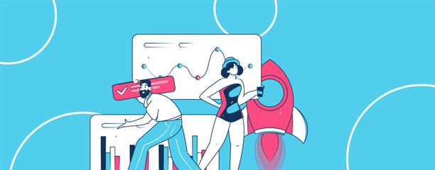 Flat vector illustration of business people operating work scene
