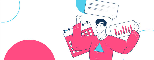 Flat vector illustration of business people operating work scene
