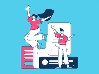 Flat vector illustration of business people operating work scene
