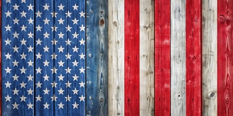 Vertical stressed boards painted in red, white, and blue colors representing USA national holidays , independence