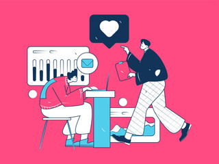 Flat vector illustration of business people operating work scene
