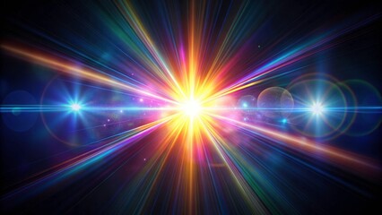 Obraz premium Realistic optical lens flare with vibrant colors on black background, lens flare, optical, vibrant