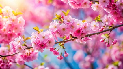 Obraz premium Blossoming tree with vibrant pink cherry blossoms in bloom , Spring, nature, outdoors, floral, growth, blooming, tree
