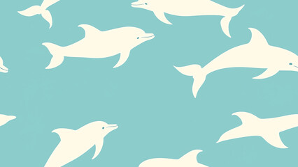 Fototapeta premium Minimalist Dolphin Motif on Soft Blue Tiles