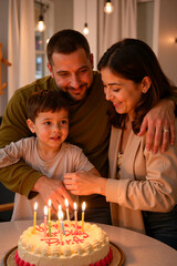 Una familia celebrando un cumpleaños.