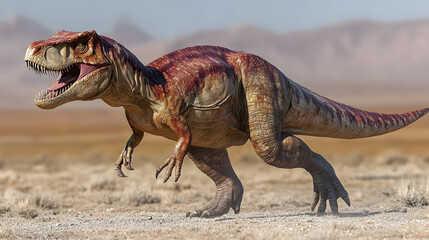 3D Illustration of a Tyrannosaurus Rex Dinosaur in a Desert