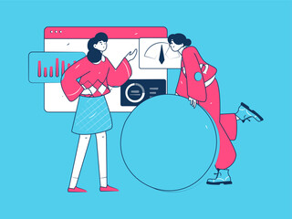 Flat vector illustration of business people operating work scene
