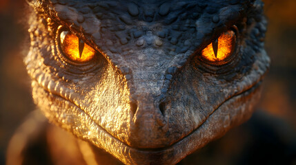 Close Up of Reptilian Creature With Glowing Eyes 3D Illustration