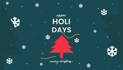 Merry Christmas greeting card, holiday background. Modern beautiful Xmas design with typography, web banner, brush strokes and snowflakes. Minimal art, poster, cover, template in green red blue colors