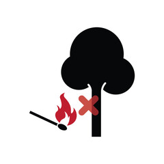 Isolated prohibition sign do not open burning, with illustration matches stick with fire and tree