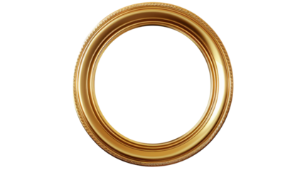 Rounded antique vintage golden frame on white transparent background

