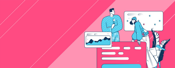 Flat vector illustration of business people operating work scene
