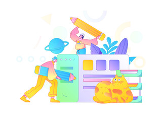 Flat vector illustration of business people operating work scene
