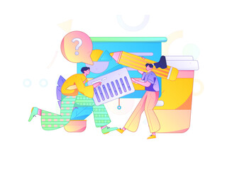 Flat vector illustration of business people operating work scene
