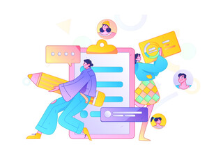 Flat vector illustration of business people operating work scene
