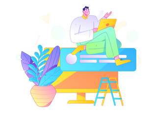 Flat vector illustration of business people operating work scene
